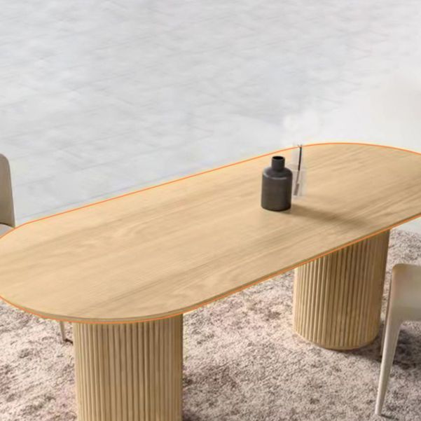 Natürlicher ovaler Esstisch aus massivem Kiefernholz, moderner Tisch mit Doppelsäule