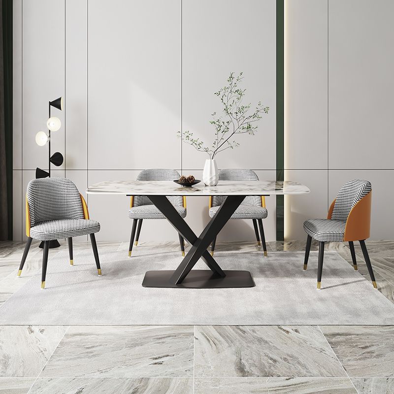 Designer Rectangle Dining Table Set 1/4/5/6/7 Pieces Gold Stone Top Dinette Set Clearhalo 'Dining Room Sets' 'Dining Tables & Seating' 'dining_room_set' 'furn' 'furn_dining_room_set' 'Furniture' 'Kitchen & Dining Furniture' 1200x1200_81db4f9c-c5aa-4fd9-98fa-01f3469cbb8e