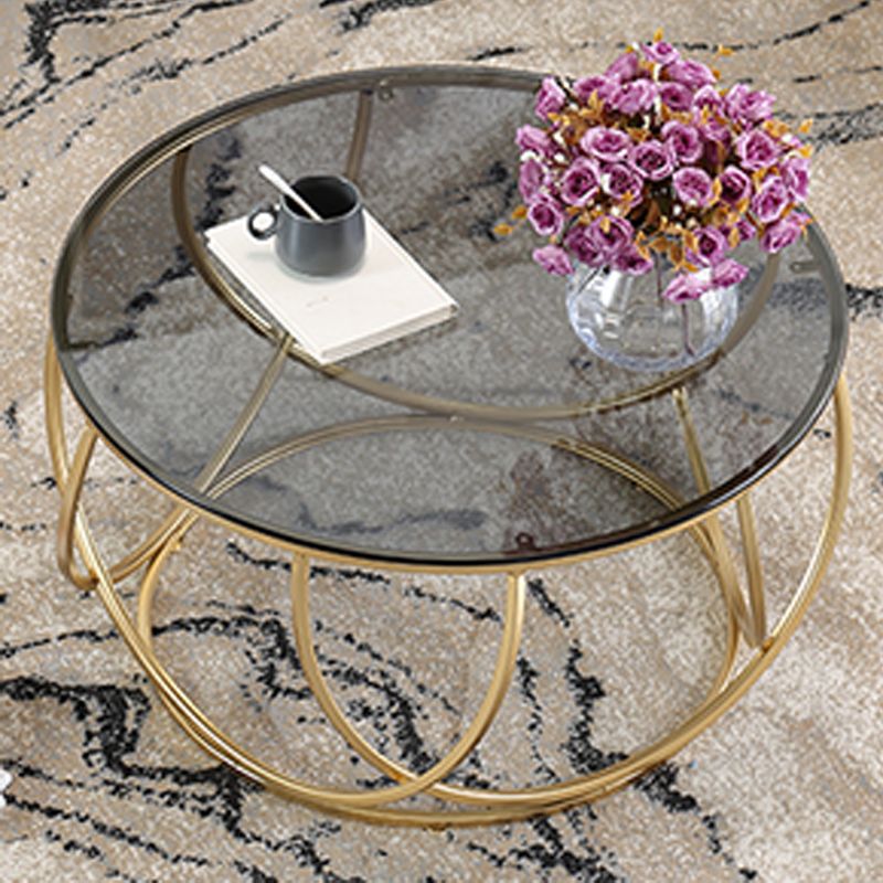 Contemporary Coffee Table Round Metal Frame Base Cocktail Table Clearhalo 'Coffee & Accent Tables' 'Coffee Tables' 'coffee_tables' 'furn' 'furn_coffee_tables' 'Furniture' 'Living Room Furniture' 1200x1200_81e58164-7342-498d-abc4-84c7bf9f74f8