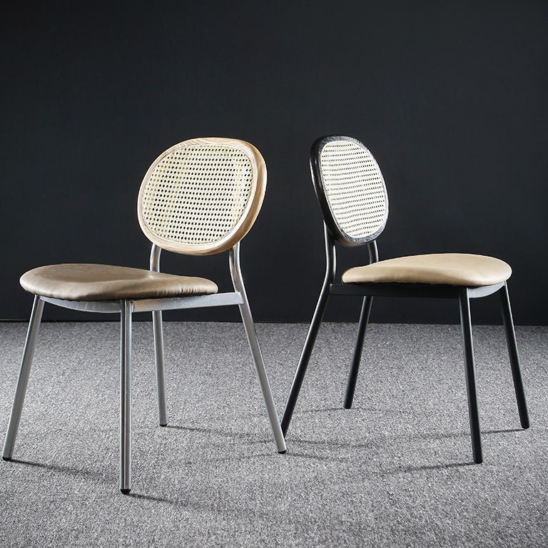 Contemporary Cane Back Chair Faux Leather Dining Side Chair for Indoor Clearhalo 'Dining Chairs' 'Dining Tables & Seating' 'dining_chair' 'furn' 'furn_dining_chair' 'Furniture' 'furniture_dining_chair' 'Kitchen & Dining Furniture' 1200x1200_81e7220a-3cfc-4049-87e7-e22b9b3bee22