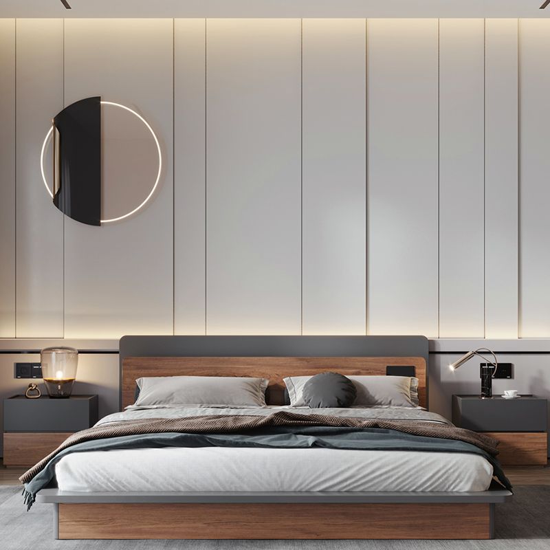 Contemporary Standard Bed Wood Lift Up Storage Panel Bed with Headboard