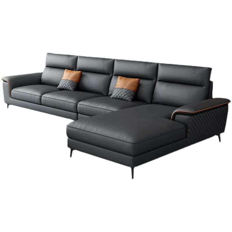 Contemporary Faux Leather Stationary Living Room Cushions Sofa Chaise