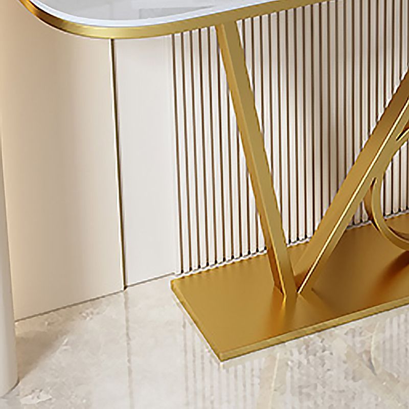 Tavolino con console top con mezza luna pietra con tavola di accento di base del piedistallo di ferro