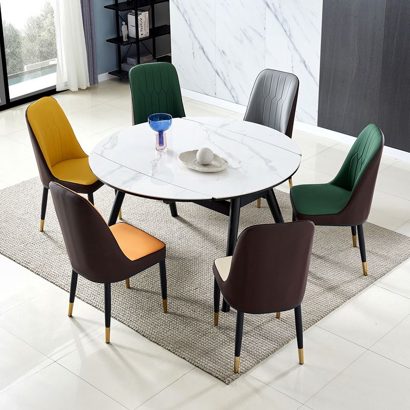 Foldable Sintered Stone Top Dining Table Modern Round Table with Metal 4 Legs Clearhalo ' dining_table' 'Dining Tables & Seating' 'Dining Tables' 'furn' 'furn_dining_table' 'Furniture' 'furniture_dining_table' 'Kitchen & Dining Furniture' 'kitchen&dining_furn' 'kitchen' 'kitchen_dining_table' 1200x1200_81f0b408-3915-4436-9413-032e97bfa8f6