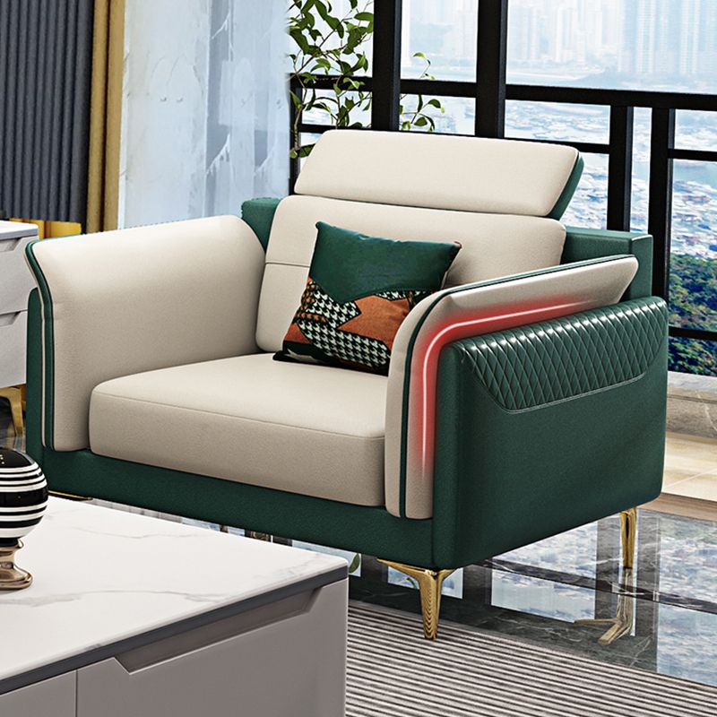 Stain-Resistant Faux Leather Sofa Living Room Green and Beige Couch with Flared Arms Clearhalo 'furn' 'furn_sofas' 'Furniture' 'furniture_sofas' 'Living Room Furniture' 'Sofa' 'sofas' 1200x1200_81f1350d-bbbc-48d0-8933-ddf952bec800