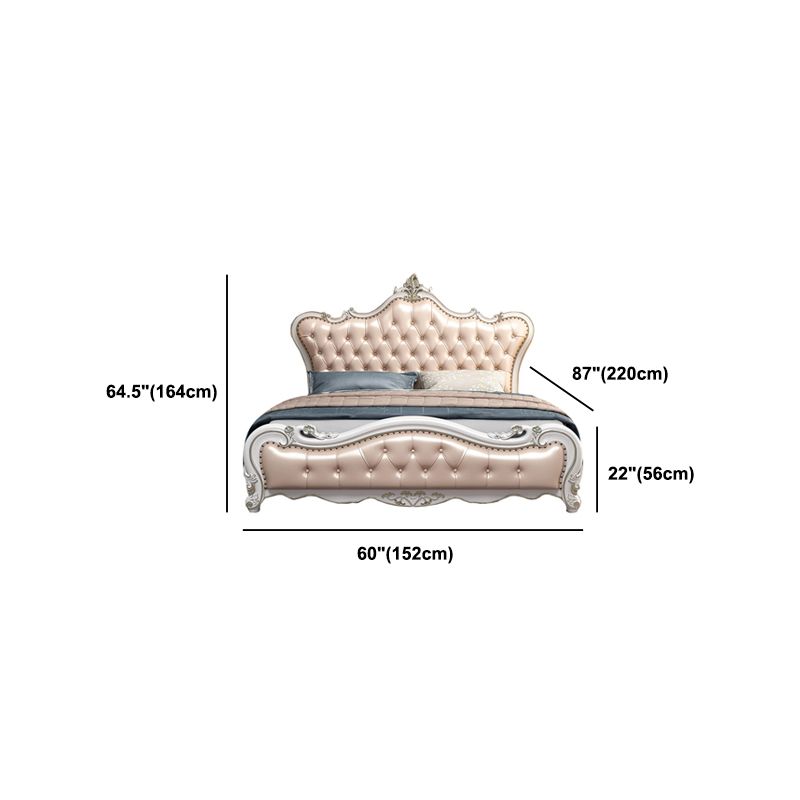 84.65 inch Wide Victorian Bed Frame Rubberwood Bed with Upholstered Headboard