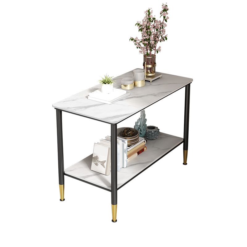 長方形の石4脚サイドテーブル21.65インチの高さのワンシェルフエンドテーブル