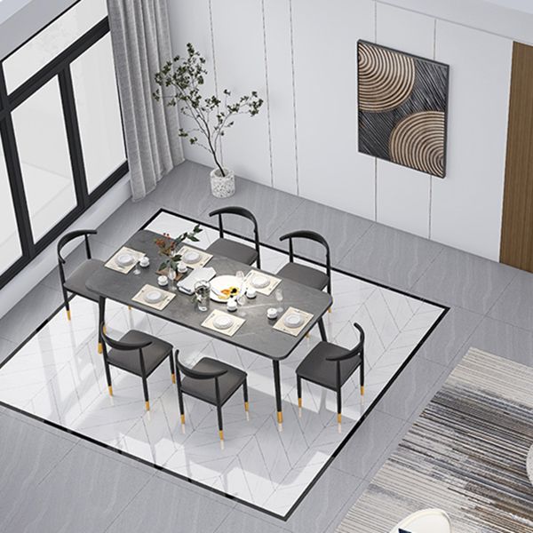 Industrial Style MDF Dining Table 4 Legs Carbon Steel Base Rectangle Table for Home Clearhalo ' dining_table' 'Dining Tables & Seating' 'Dining Tables' 'furn' 'furn_dining_table' 'Furniture' 'furniture_dining_table' 'Kitchen & Dining Furniture' 'kitchen&dining_furn' 'kitchen' 'kitchen_dining_table' 1200x1200_81f440a3-0c76-4ad1-9ed7-88544c396436