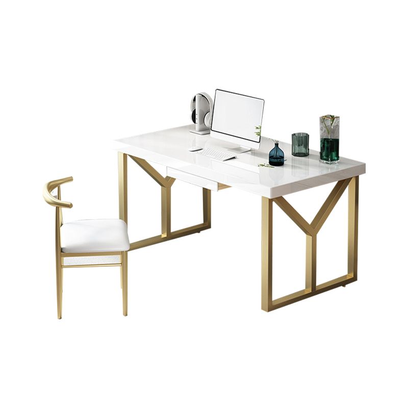 Glam Solid Wood Office Desk Sled Base 29.53 "Tall Writing Desk