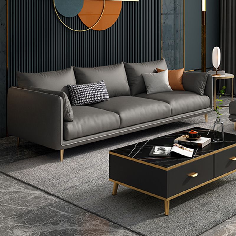 Scandinavian Faux Leather Straight Arm Sofa/Sectional with Stain-Resistant Clearhalo 'furn' 'furn_sectionals' 'Furniture' 'furniture_sectionals' 'Living Room Furniture' 'Sectionals' 1200x1200_81f55a21-ea83-49ac-8247-c3e132a8d42b