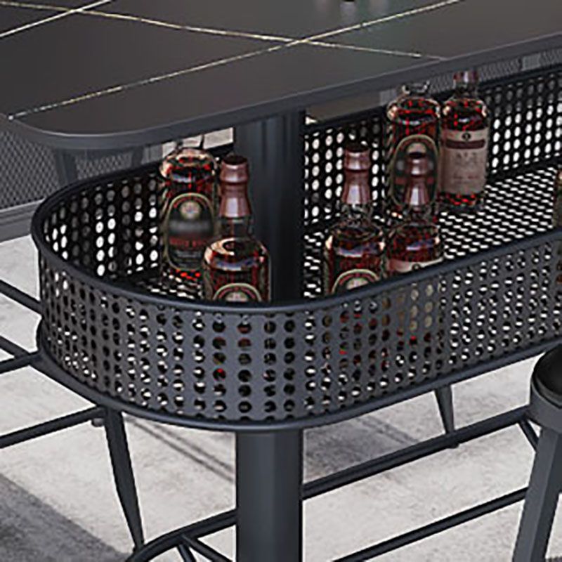Industrial Black Iron Bar Table Faux Marble Top 41.3"H Bistro Table with Storage Clearhalo 'Bar Furniture' 'Bar Tables' 'bar_tables' 'furn' 'furn_bar_tables' 'Furniture' 'furniture_bar_tables' 'Kitchen & Dining Furniture' 'kitchen&dining_furn' 'kitchen' 1200x1200_81f60e30-b617-4b86-a029-8774eac5f219