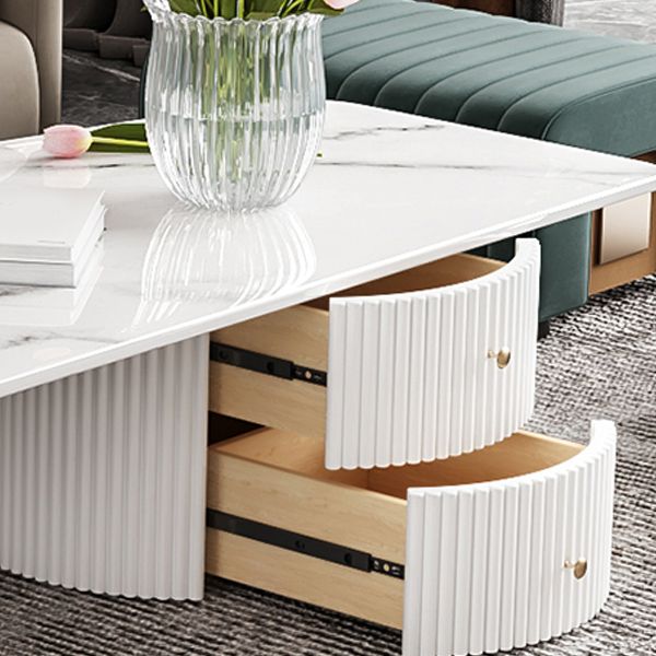 Tavolino da cocktail moderno in ardesia a forma libera con 2 cassetti, bianco