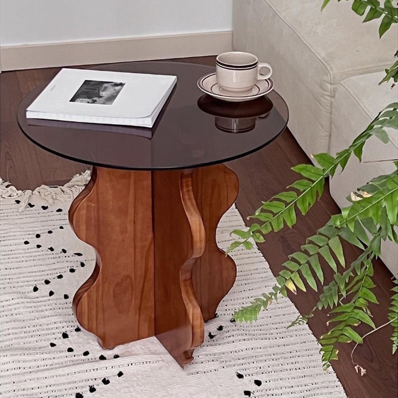 Contemporary Side Table Glass Abstract Round Living Room End Table