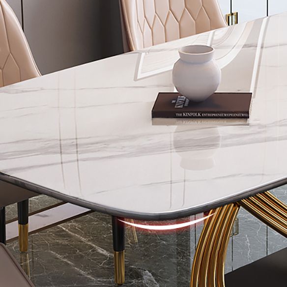 Dining Room Set Modern Metal Frame White Slate Rectangular Dining Table Set for Home Clearhalo 'Dining Room Sets' 'Dining Tables & Seating' 'dining_room_set' 'furn' 'furn_dining_room_set' 'Furniture' 'furniture_dining_room_set' 'Kitchen & Dining Furniture' 'kitchen&dining_furn' 'kitchen' 1200x1200_8202ce7c-9da3-44ef-9514-70857ea0cfb4