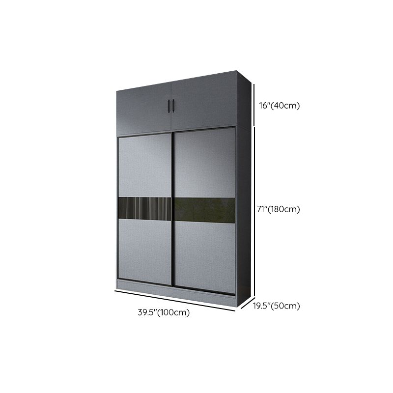 Armario moderno de vestuario gris armario de madera de ingeniería con barra de prenda