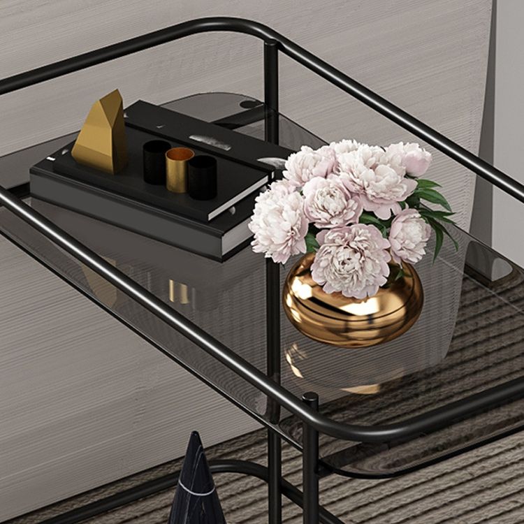 Contemporary Rectangular Side Table with Shelf, Glass Top Corner Table