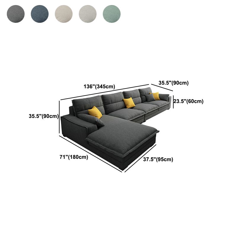 Divano sezionale di lino a forma di divano sezionale stazionario, cuscini posteriori