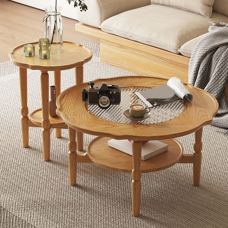 Table basse à 4 pieds sans ensemble de table basse en bois massif pénible avec étagère