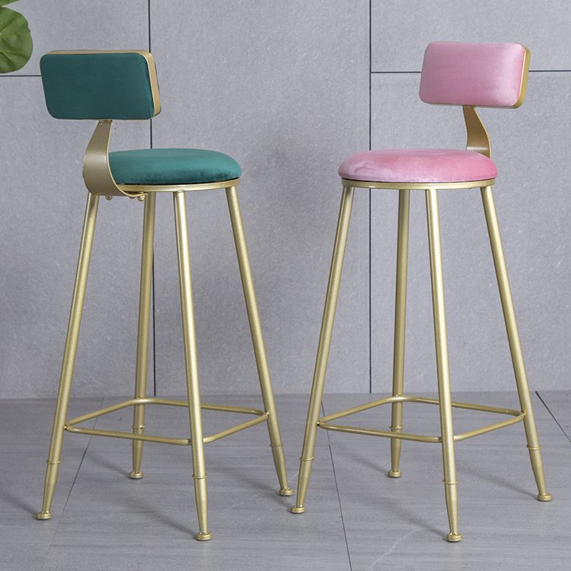 Glam Armless Backrest Counter Stool Iron Milk Tea Shop Bar Stool with Velvet Cushion Clearhalo 'Bar Furniture' 'Bar Stools' 'bar_stools' 'furn' 'furn_bar_stools' 'furniture_bar_stools' 'Kitchen & Dining Furniture' 'kitchen&dining_furn' 'kitchen' 'kitchen_furn' Furniture' 1200x1200_820f6229-5c0e-4061-b4de-2227280bb426