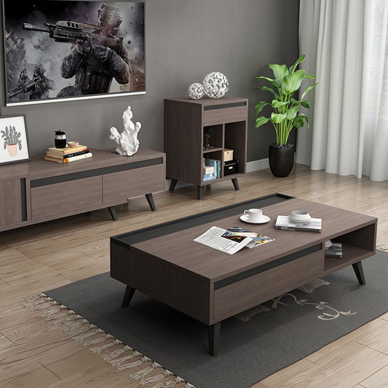 Modern 4 Legs Rectangle Cocktail Table in Wood with a Drawers Clearhalo 'Coffee & Accent Tables' 'Coffee Tables' 'coffee_tables' 'furn' 'furn_coffee_tables' 'Furniture' 'Living Room Furniture' 1200x1200_8212bf40-ce03-4053-b6c6-a7c083bff0ae