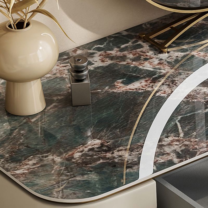 Glam Massivholz Waschtisch und Stuhl -Set -Schiefer -Top -Make -up -Zähler