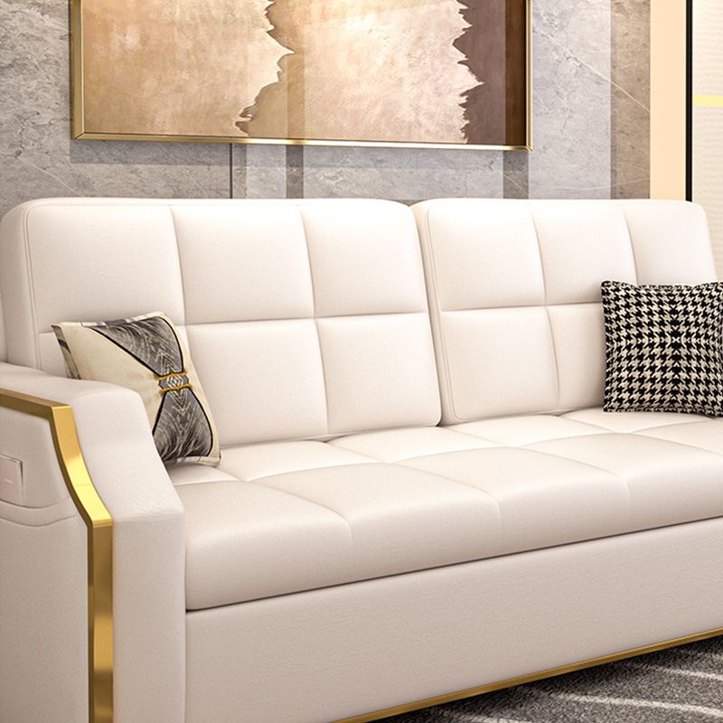 Cama de sofá glamorante en la cama de sofá de cuero de cuero blanco sintética galleta