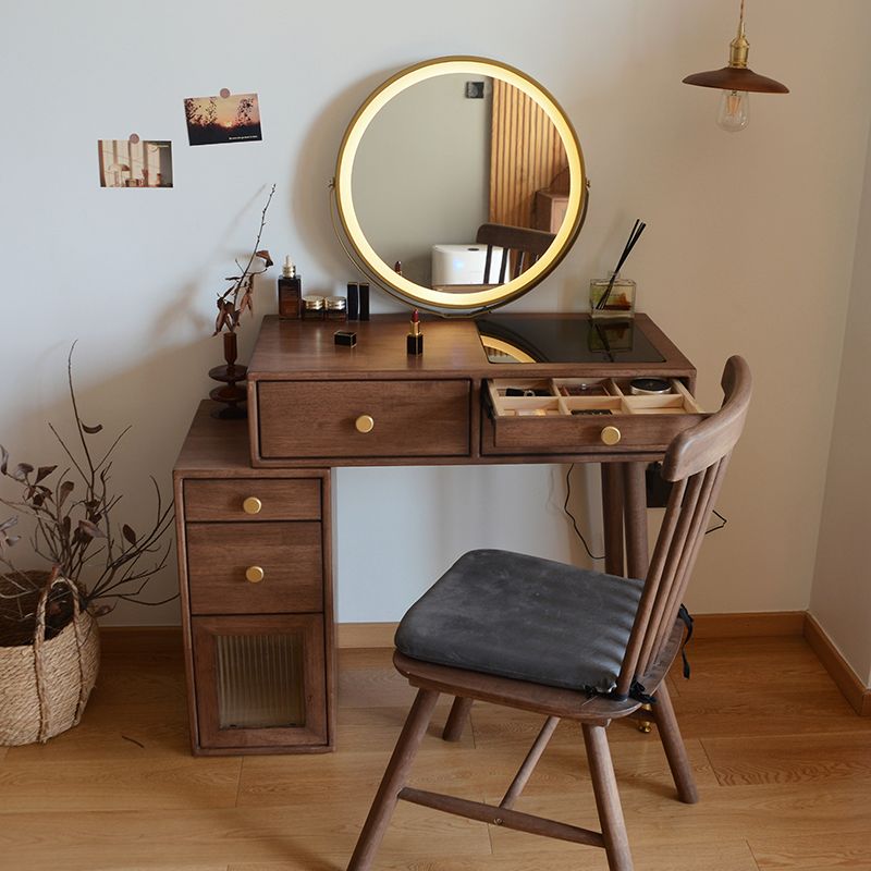 Tavolo in legno massiccio tavolo da stoccaggio set di vanità con tavolo da trucco e sgabello