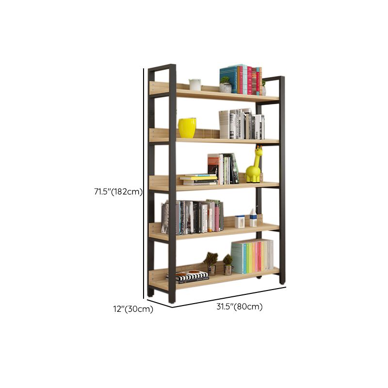 Metal and Wooden Shelf Bookcase Open Modern Brown Book Shelf for Office Clearhalo 'Bookcases' 'furn' 'furn_bookcases' 'Furniture' 'Office Furniture' 1200x1200_821fe0ca-e1cf-4df0-b66c-7c348e253e93