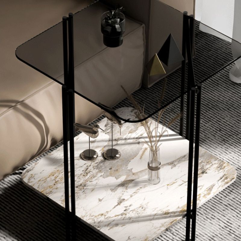 Modernistic Glass Top Square End Table 23.7" Tall Side Table with Shelf Clearhalo 'Coffee & Accent Tables' 'End & Side Tables' 'end_side_tables' 'furn' 'furn_end_side_tables' 'Furniture' 'Living Room Furniture' 1200x1200_8221e898-b1c0-42bc-83f3-c00ecc85d252
