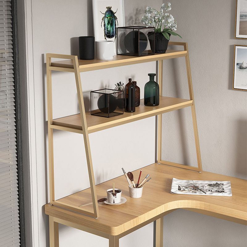 Escritorio de oficina contemporáneo escritorio de escritura de madera sólida en forma de L con estantes