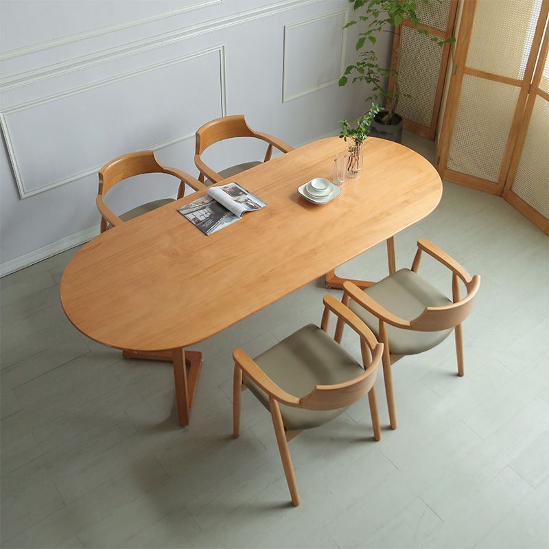 Solid Wood Dining Table Oval Dining Table with Double Pedestal Base