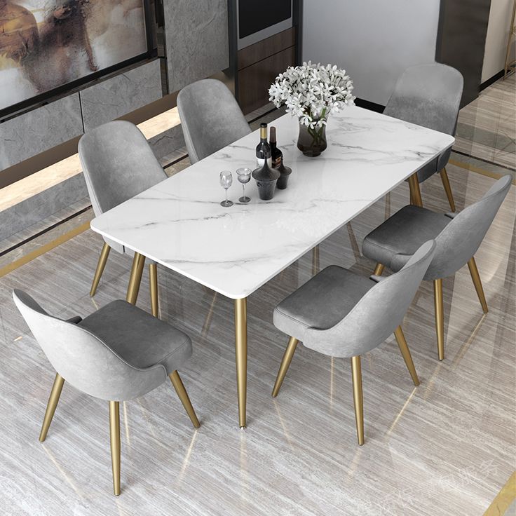 Glam Sintered Stone Kitchen Dining Table White Rectangle Shape Dining Table with 4 Legs Base Clearhalo ' dining_table' 'Dining Tables & Seating' 'Dining Tables' 'furn' 'furn_dining_table' 'Furniture' 'furniture_dining_table' 'Kitchen & Dining Furniture' 'kitchen&dining_furn' 'kitchen' 'kitchen_dining_table' 1200x1200_8226c0d9-abf1-4b7d-91b3-f4f84ada3f4e