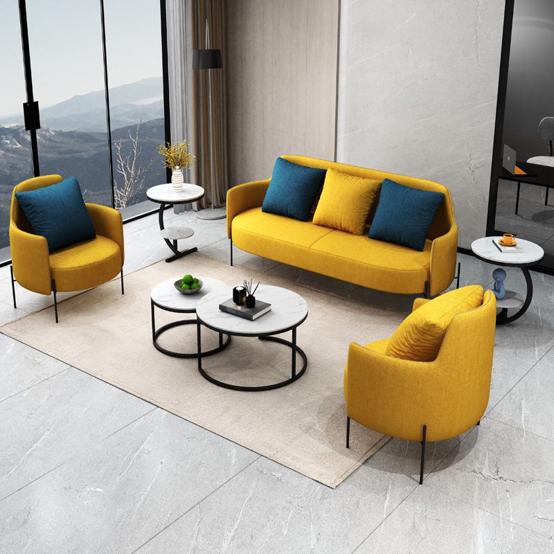 Contemporary Square Arm Standard Cotton Blend/Faux Leather Settee with Pillows Clearhalo 'furn' 'furn_sofas' 'Furniture' 'furniture_sofas' 'Living Room Furniture' 'Sofa' 'sofas' 1200x1200_8227692d-77cf-4257-a6f0-34496cb56365