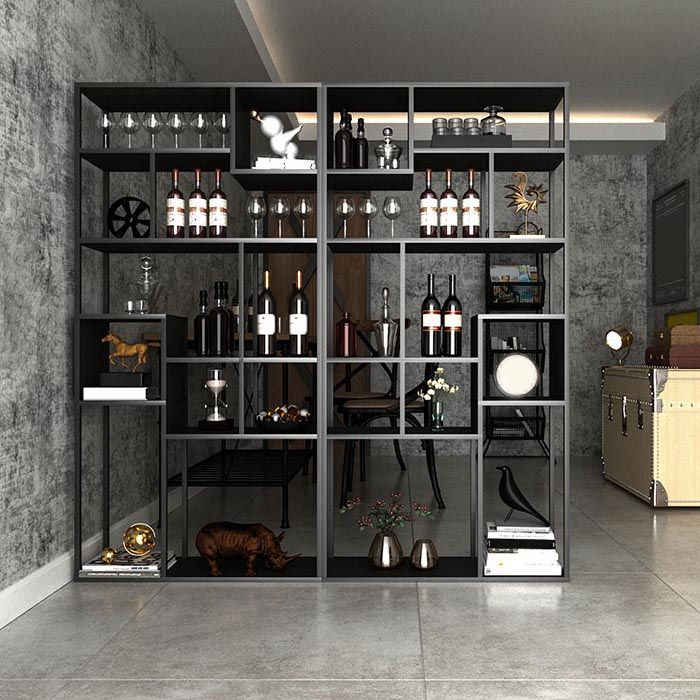 Metal Floor Wine Bottle Rack Industrial Wine Bottle Holder with Shelf