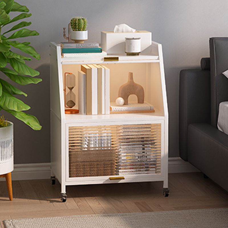 Cabinets Included Night Table Metal Black / White Nightstand with Glass Doors Clearhalo 'Bedroom Furniture' 'furn' 'furn_night_stand' 'Furniture' 'night_stand' 'Nightstands' 1200x1200_822b24a0-9054-44b8-96fa-d4717688cf48