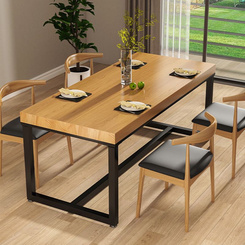 Industrial Solid Wood Dining Table Rectangle Table in Brown with Metal Trestle Base Clearhalo ' dining_table' 'Dining Tables & Seating' 'Dining Tables' 'furn' 'furn_dining_table' 'Furniture' 'furniture_dining_table' 'Kitchen & Dining Furniture' 'kitchen&dining_furn' 'kitchen' 'kitchen_dining_table' 1200x1200_822b8d99-34a0-40da-89f0-4d726f842080