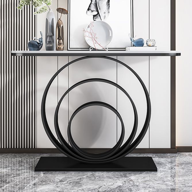 Stone Console Table 31.49" High Metal Frame Half Moon Accent Table Clearhalo 'Console Tables' 'console_tables' 'Entry & Mudroom Furniture' 'furn' 'furn_console_tables' 'Furniture' 1200x1200_822ca23e-b98a-4037-bcdc-c2de0d3f9723