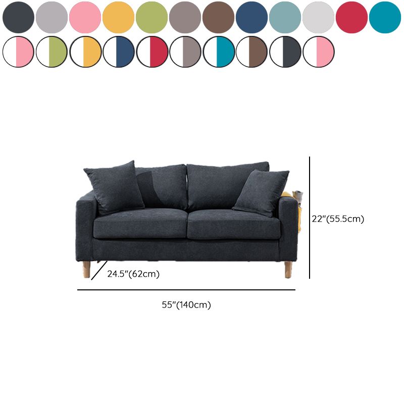 Scandinavian Sofa with 2 Pillows Square Arm Living Room Fabric Seating