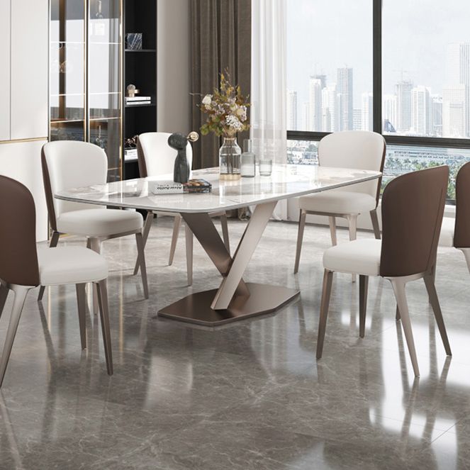 Metal Contemporary Rectangle Dining Table Sintered Stone Dining Table with Pedestal Base Clearhalo ' dining_table' 'Dining Tables & Seating' 'Dining Tables' 'furn' 'furn_dining_table' 'Furniture' 'furniture_dining_table' 'Kitchen & Dining Furniture' 'kitchen&dining_furn' 'kitchen' 'kitchen_dining_table' 1200x1200_8230e659-1324-4ad7-90b8-20bf07cb2242