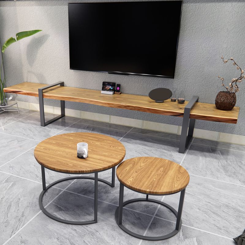 Meuble TV de 17,72 pouces de hauteur, console de style industriel en bois massif pour le salon