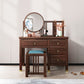 Traditional 4-Drawer Brown Solid Wood Dressing Table with Mirror Makeup Vanity Stool