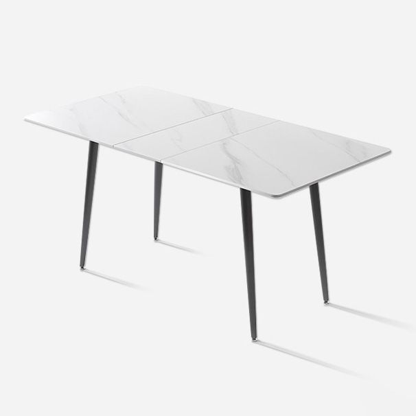 Rectangle Extendable Industrial Dining Table White Sintered Stone Table with 4 Black Legs Clearhalo ' dining_table' 'Dining Tables & Seating' 'Dining Tables' 'furn' 'furn_dining_table' 'Furniture' 'furniture_dining_table' 'Kitchen & Dining Furniture' 'kitchen&dining_furn' 'kitchen' 'kitchen_dining_table' 1200x1200_82454416-36aa-4778-81e4-a82e2bccbe5a