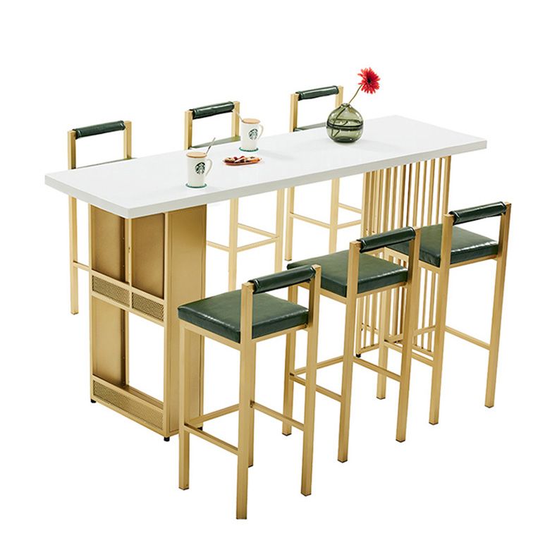 Glam Wood Bar Table with Rectangle Table Top Gold Double Pedestal Table - 42" H Clearhalo 'Bar Furniture' 'Bar Tables' 'bar_tables' 'furn' 'furn_bar_tables' 'Furniture' 'furniture_bar_tables' 'Kitchen & Dining Furniture' 1200x1200_824d1c59-cc29-4c33-b0d4-e9b2a3886fa7