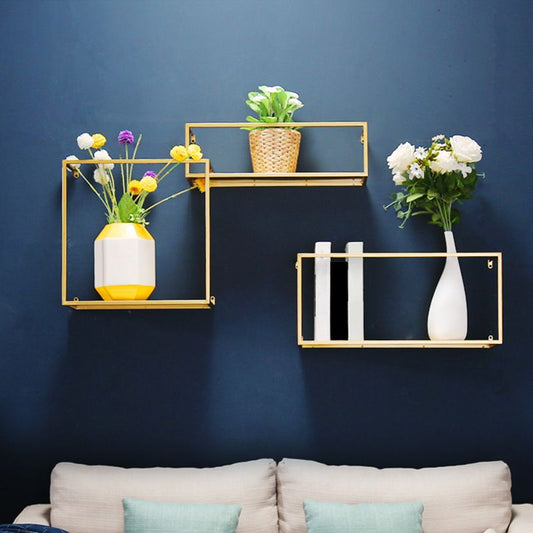 Floating Gold Metal Bookshelf Glam Wall Mounted Shelf Bookcase