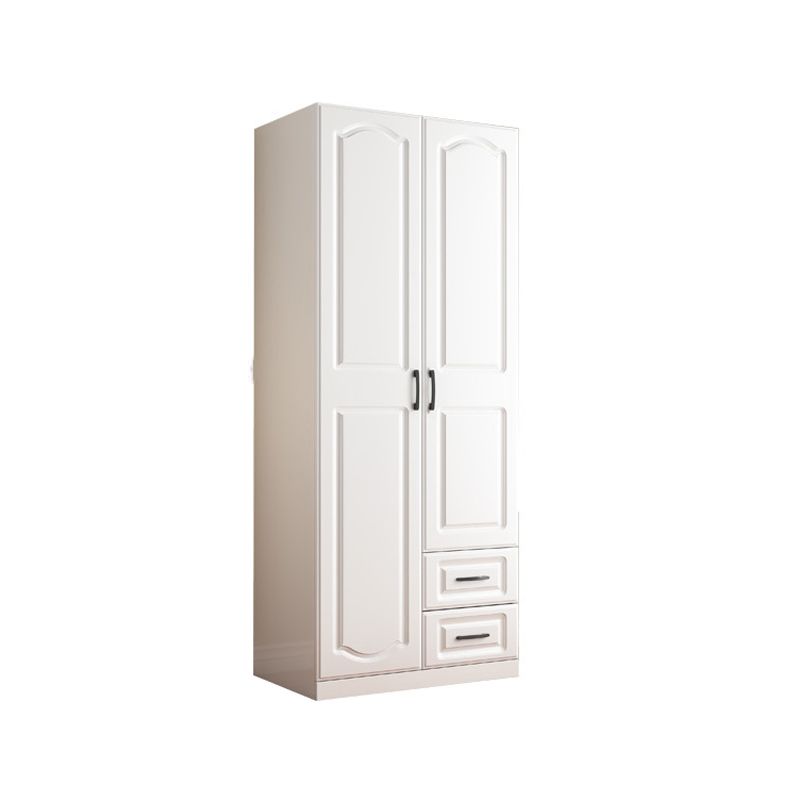 White Hinged Wardrobe Armoire with Garment Rod Modern Wardrobe Closet