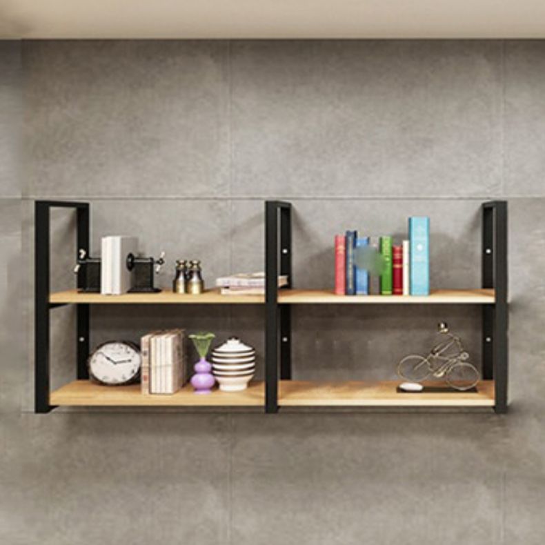 Metal and Wooden Shelf Bookcase Modern Wall Mounted Natural Bookshelf for Study Room