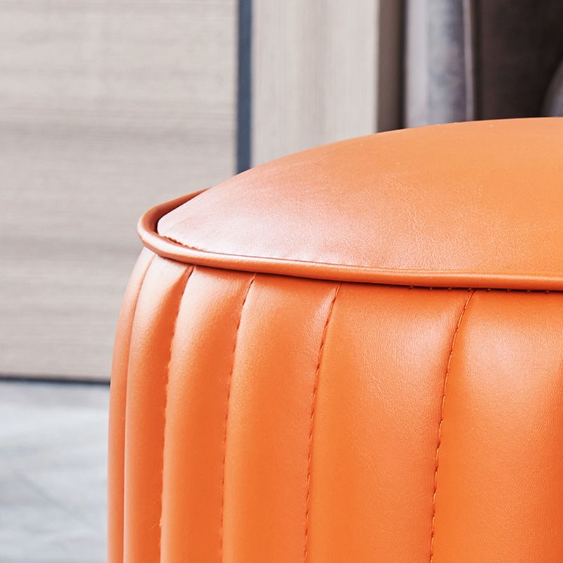 Orange Leather Solid Color Pouf Round Water Resistant Indoor Pouf Clearhalo 'furn' 'furn_ottomans_poufs' 'Furniture' 'Living Room Furniture' 'Ottomans & Poufs' 'ottomans_poufs' 1200x1200_8254b53d-a89c-4ceb-a426-3d1a4e580d92