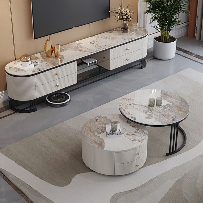 Frame Coffee Cocktail Table with Storage Drawers Round Slate Top Clearhalo 'Coffee & Accent Tables' 'Coffee Tables' 'coffee_tables' 'furn' 'furn_coffee_tables' 'Furniture' 'Living Room Furniture' 1200x1200_8255277e-a6aa-4512-8561-86b1eedc7590