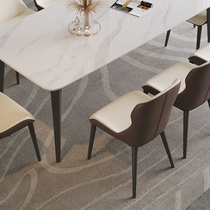 Industrial Rectangle Dining Table White Stone Top Dinette Table with Metal Legs Clearhalo 'Dining Tables & Seating' 'Dining Tables' 'dining_table' 'furn' 'furn_dining_table' 'Furniture' 'Kitchen & Dining Furniture' 1200x1200_825549a8-c8f8-4939-a540-e164d3182fec