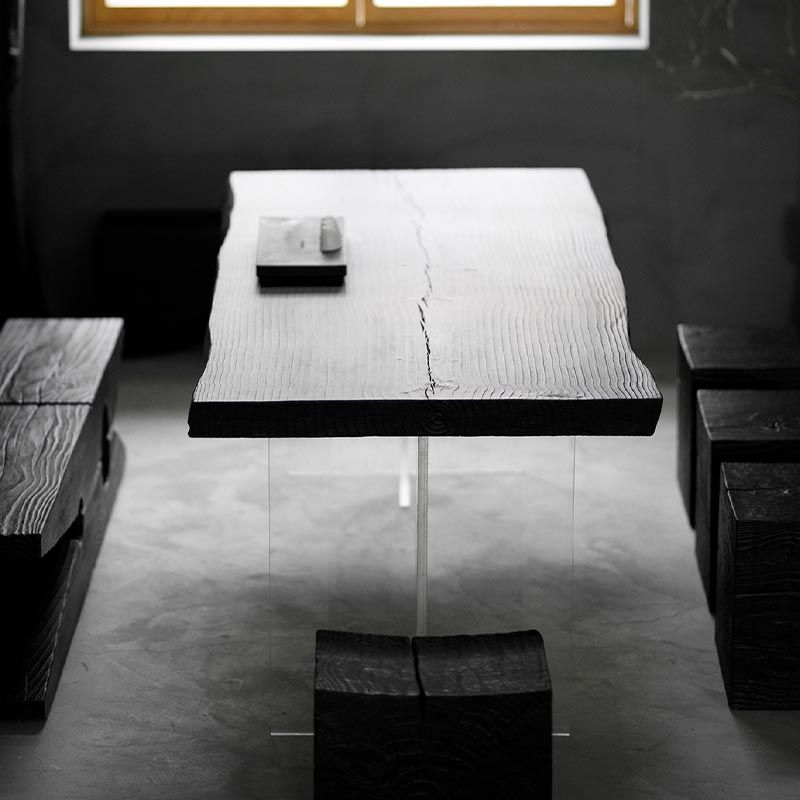 Acrylic Clear Double Pedestal Dining Table Modern Solid Wood Top Dinette Table Clearhalo 'Dining Tables & Seating' 'Dining Tables' 'dining_table' 'furn' 'furn_dining_table' 'Furniture' 'Kitchen & Dining Furniture' 1200x1200_8256eeff-a92a-4f49-a5c3-bada0683d452